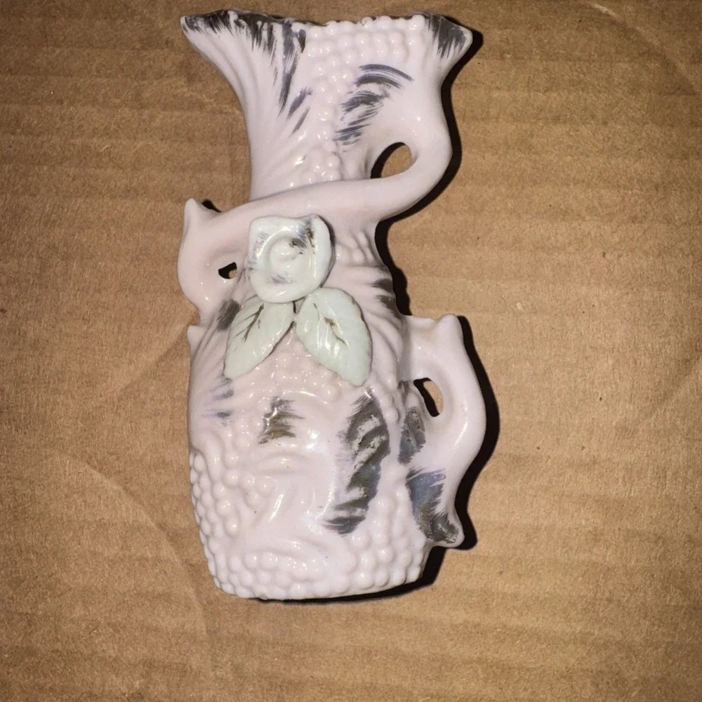 Vtg Porcelain Miniature Vase Hand Painted Floral Cherub Designs MCM 4.25